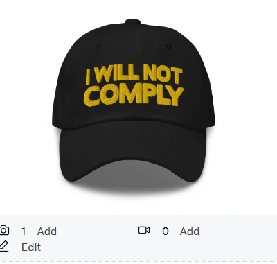 Embroidered cap I WILL NOT COMPLY